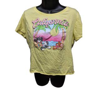 Tom And Jerry T-Shirt Cropped Women's XXL 2XL Plus Yellow Crop Top Tee